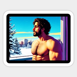 Winter Holiday Hunk 05 Shirtless Man Sticker